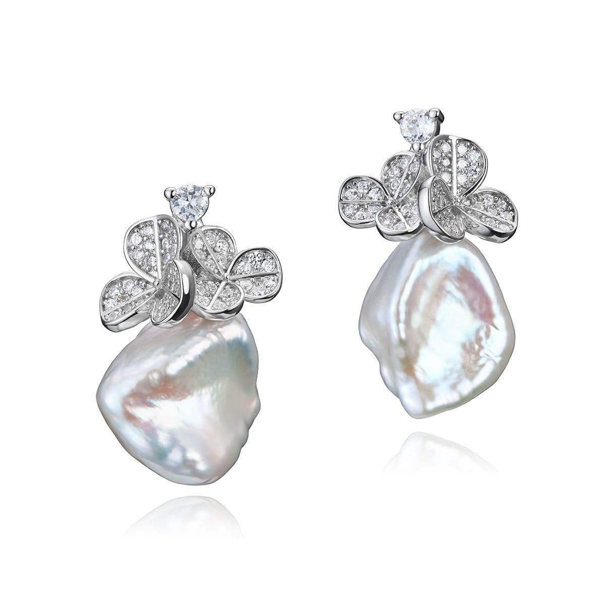 Серебряные серьги Коммелина от Nasonpearl с крупным жемчугом Кеши и циркониями