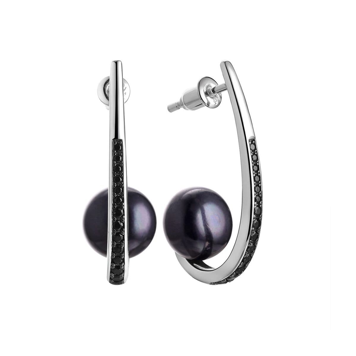 Серебряные серьги Sierra от Nasonpearl с чёрным жемчугом и шпинелью