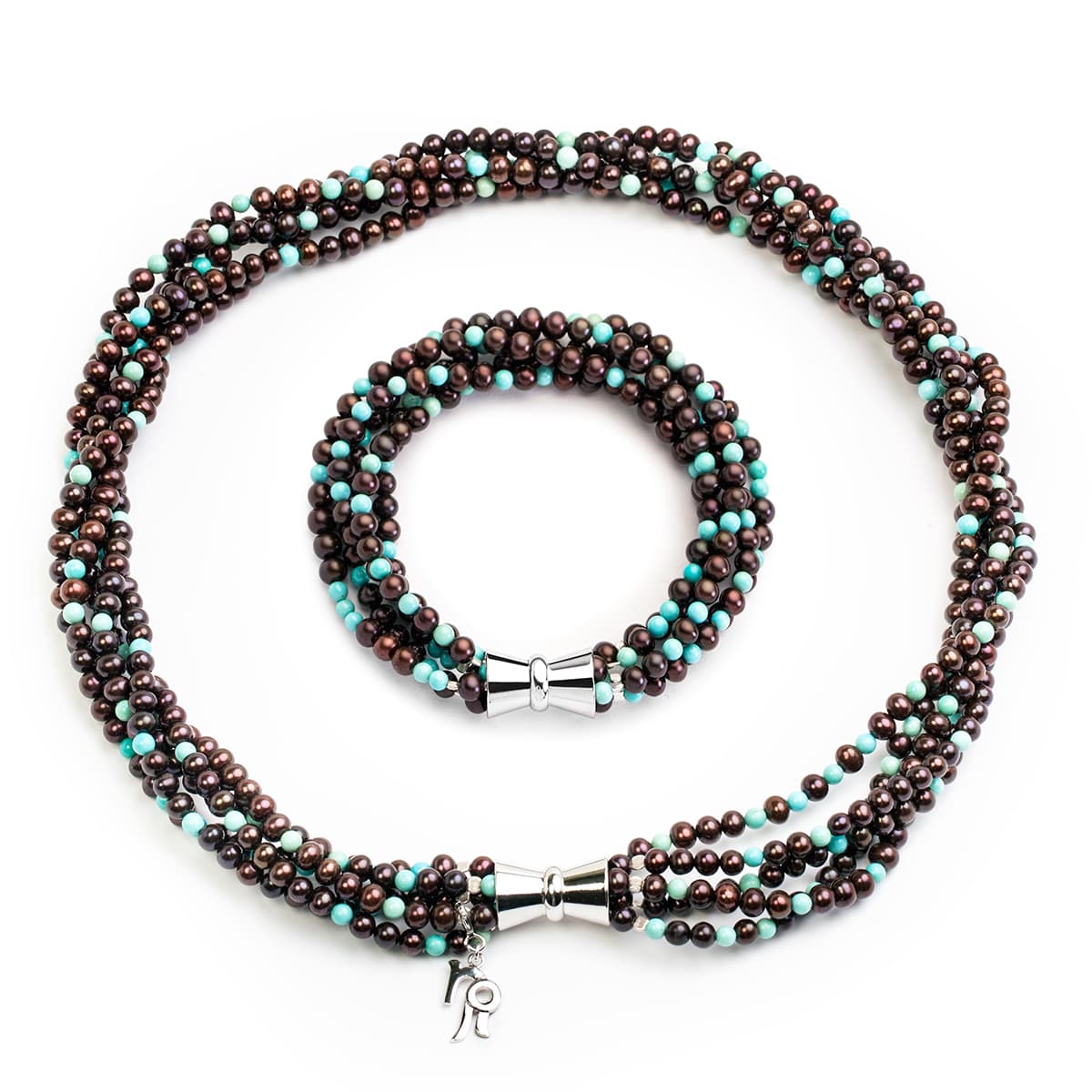 Ожерелье и браслет Жасмин из жемчуга и бирюзы