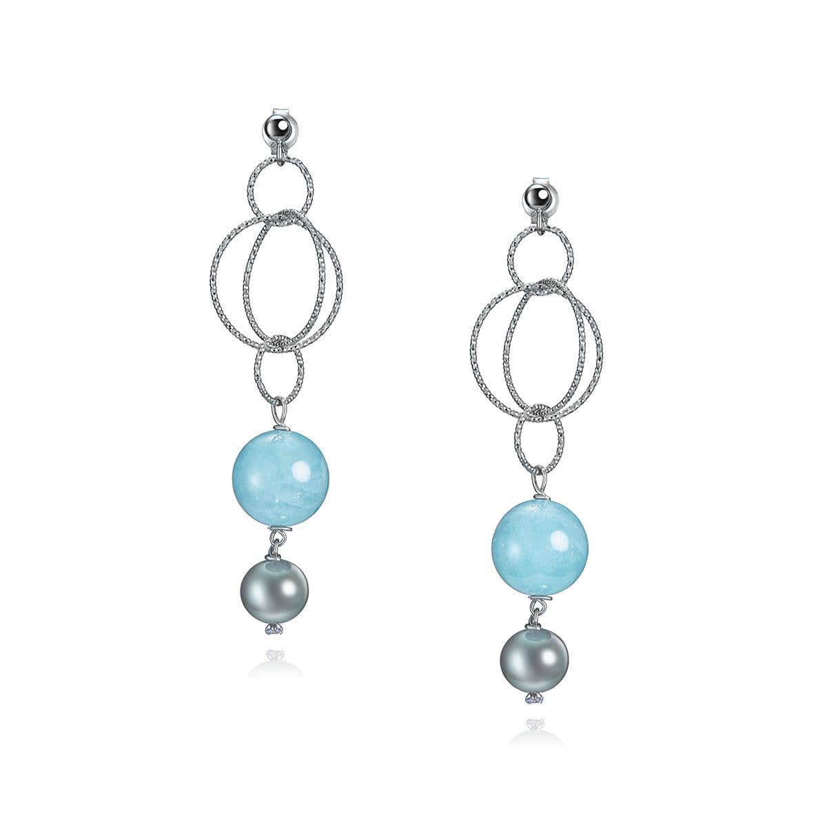 Серебряные серьги Vetta с серым жемчугом и аквамаринами от Nasonpearl