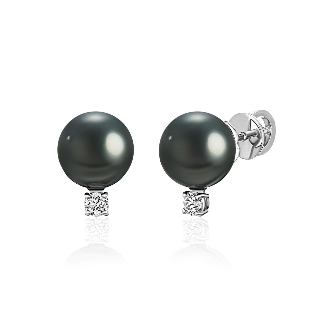 Серьги-пусеты Agnes от GEMGALLERY из белого золота с жемчугом Таити и бриллиантами
