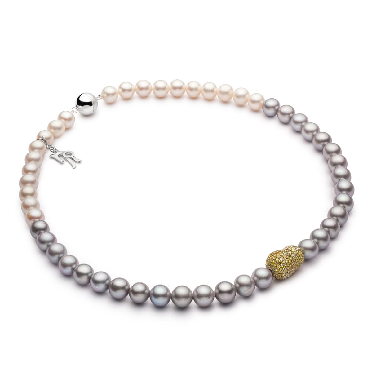 Ожерелье из белого и серого жемчуга с ювелирным шариком