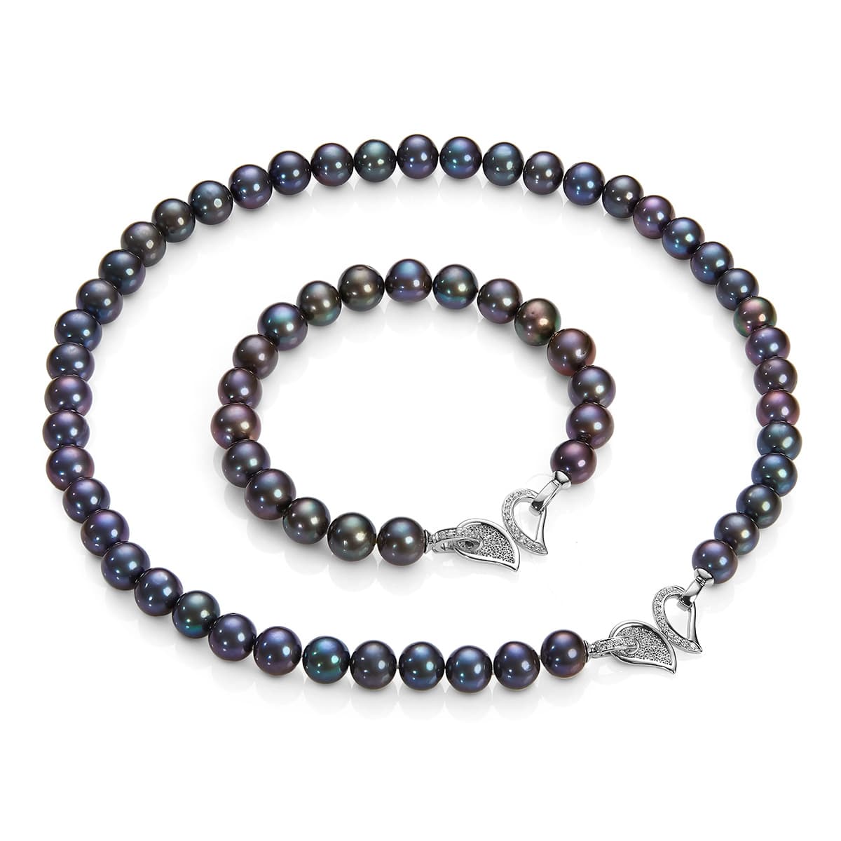 Ожерелье и браслет из жемчуга цвета павлин