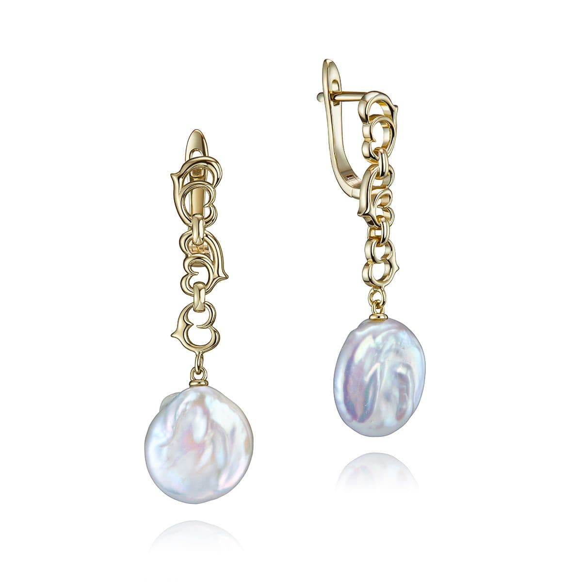 Позолоченные серьги Ti amo от Nasonpearl с крупным белым жемчугом Кеши