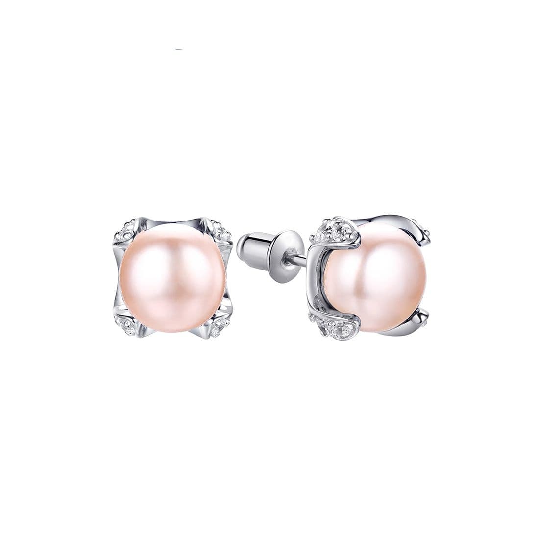Серебряные серьги-пусеты Antonia от Nasonpearl с жемчугом цвета оранж и циркониями