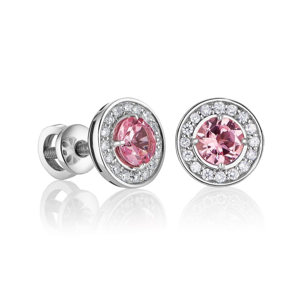 Серьги Collana от GEMGALLERY из белого золота с розовой шпинелью и бриллиантами