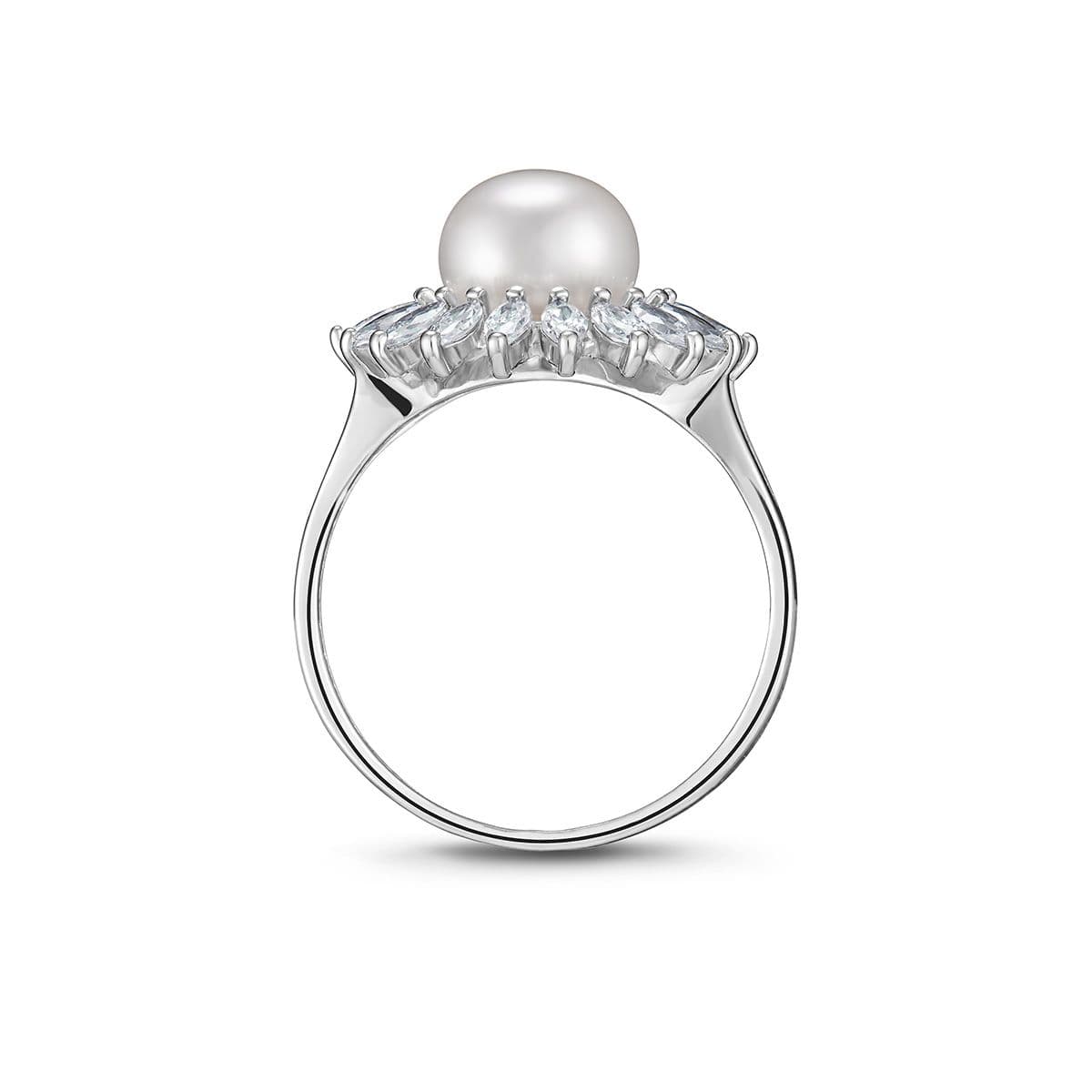 Серебряное кольцо Stella ювелирной компании АРИНА с белым жемчугом и циркониями