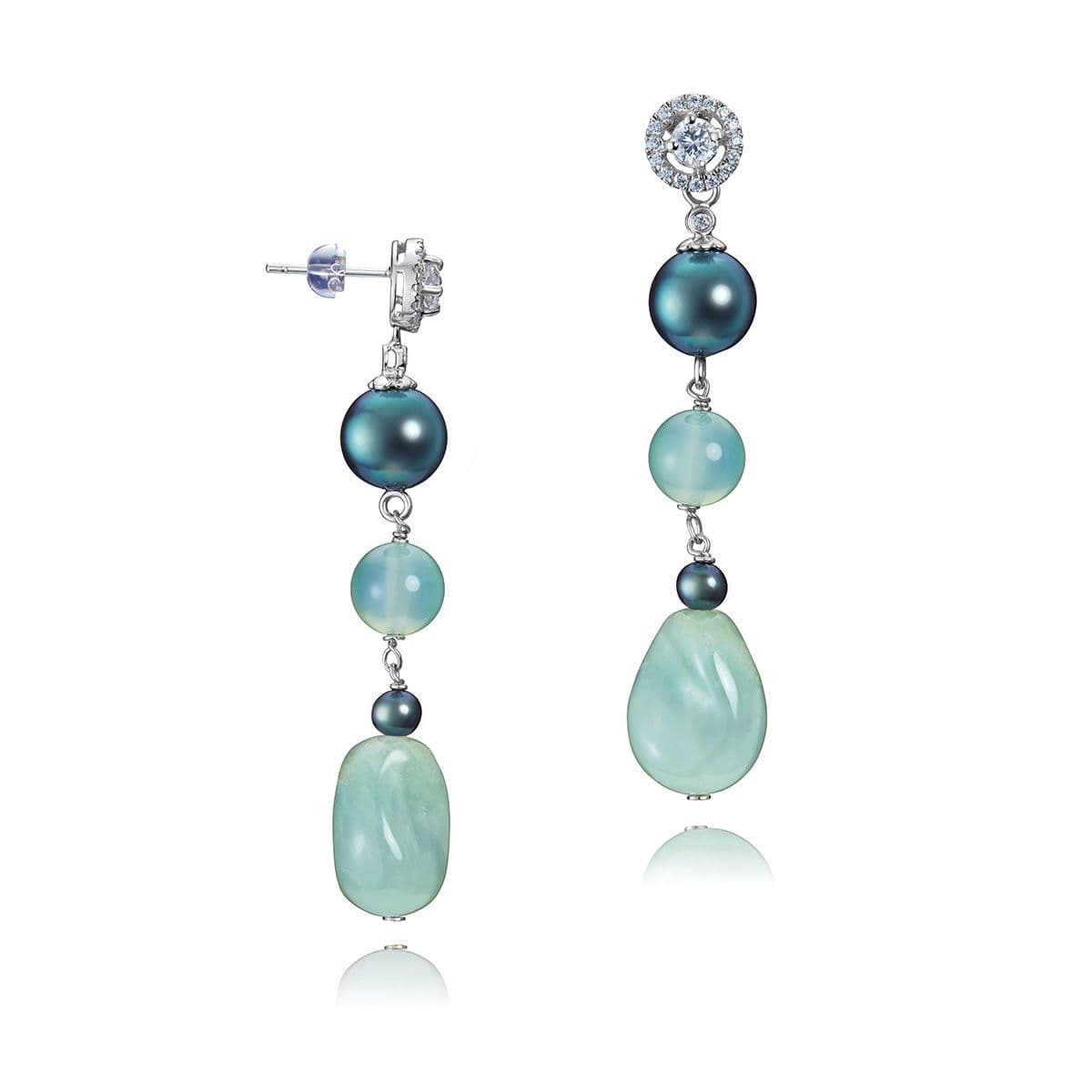 Серебряные серьги Bellissimo от Nasonpearl c жемчугом, пренитами, агатами и циркониями
