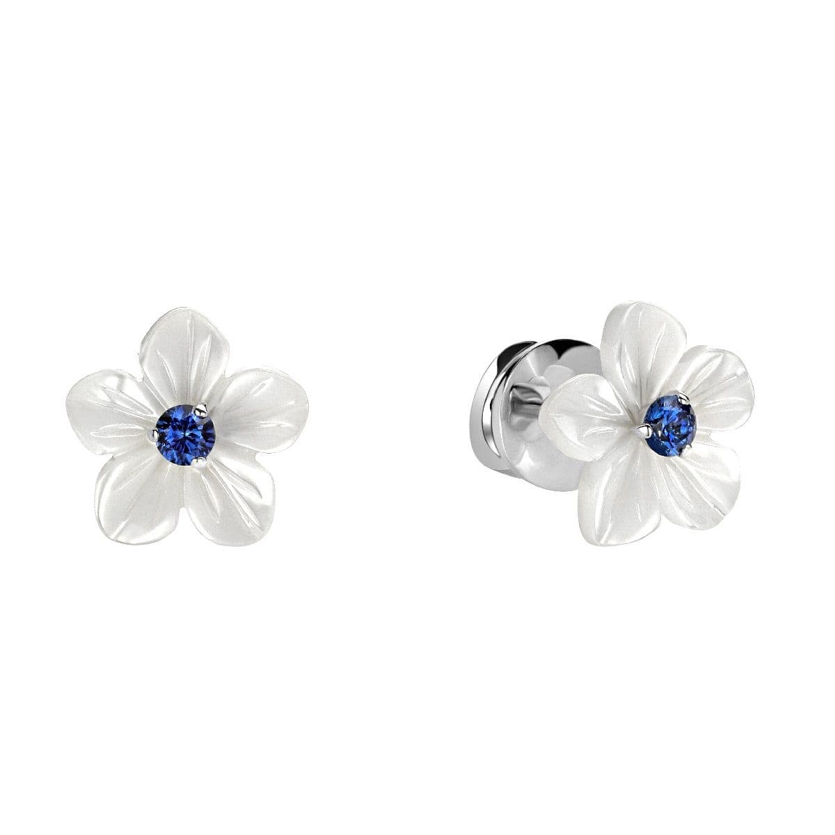 Серьги Fleur из белого золота с сапфирами и перламутром от GEMGALLERY