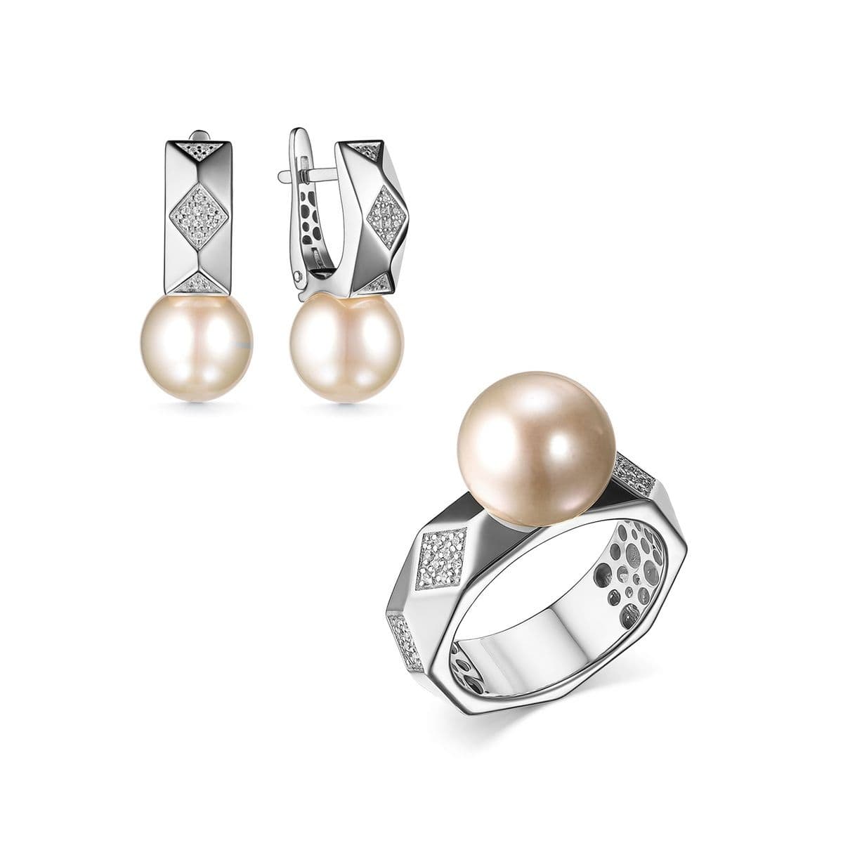 Комплект от URBAN M из белого золота с крупной жемчужиной Эдисон