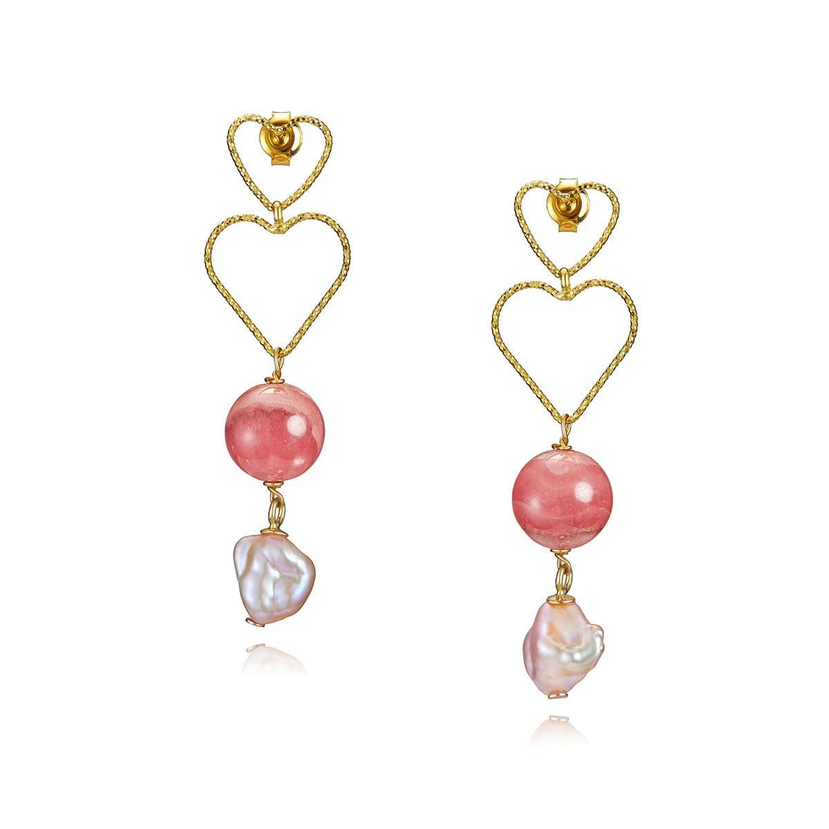 Позолоченные серьги Darling от Nasonpearl с жемчугом Кеши и родохрозитами