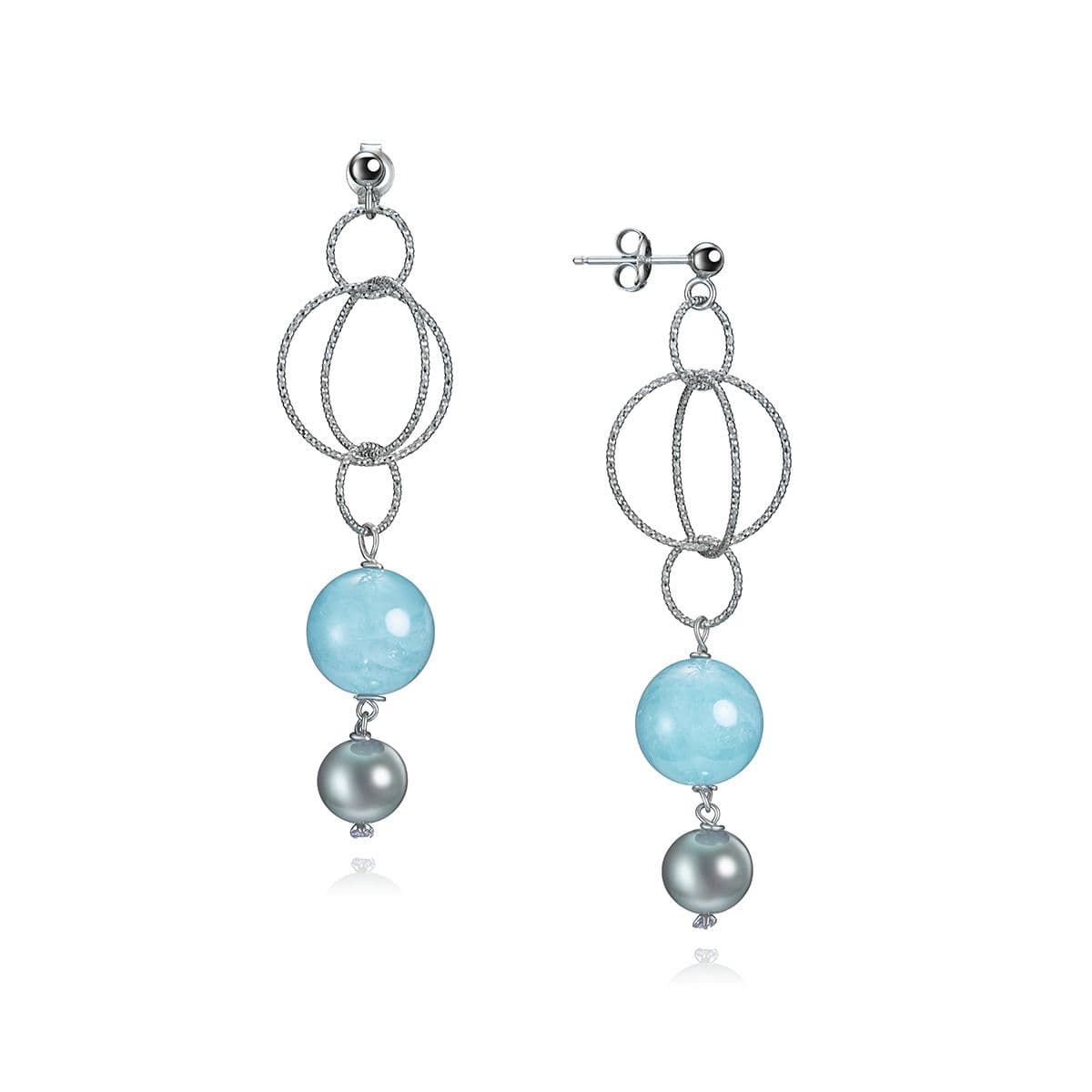Серебряные серьги Vetta с серым жемчугом и аквамаринами от Nasonpearl