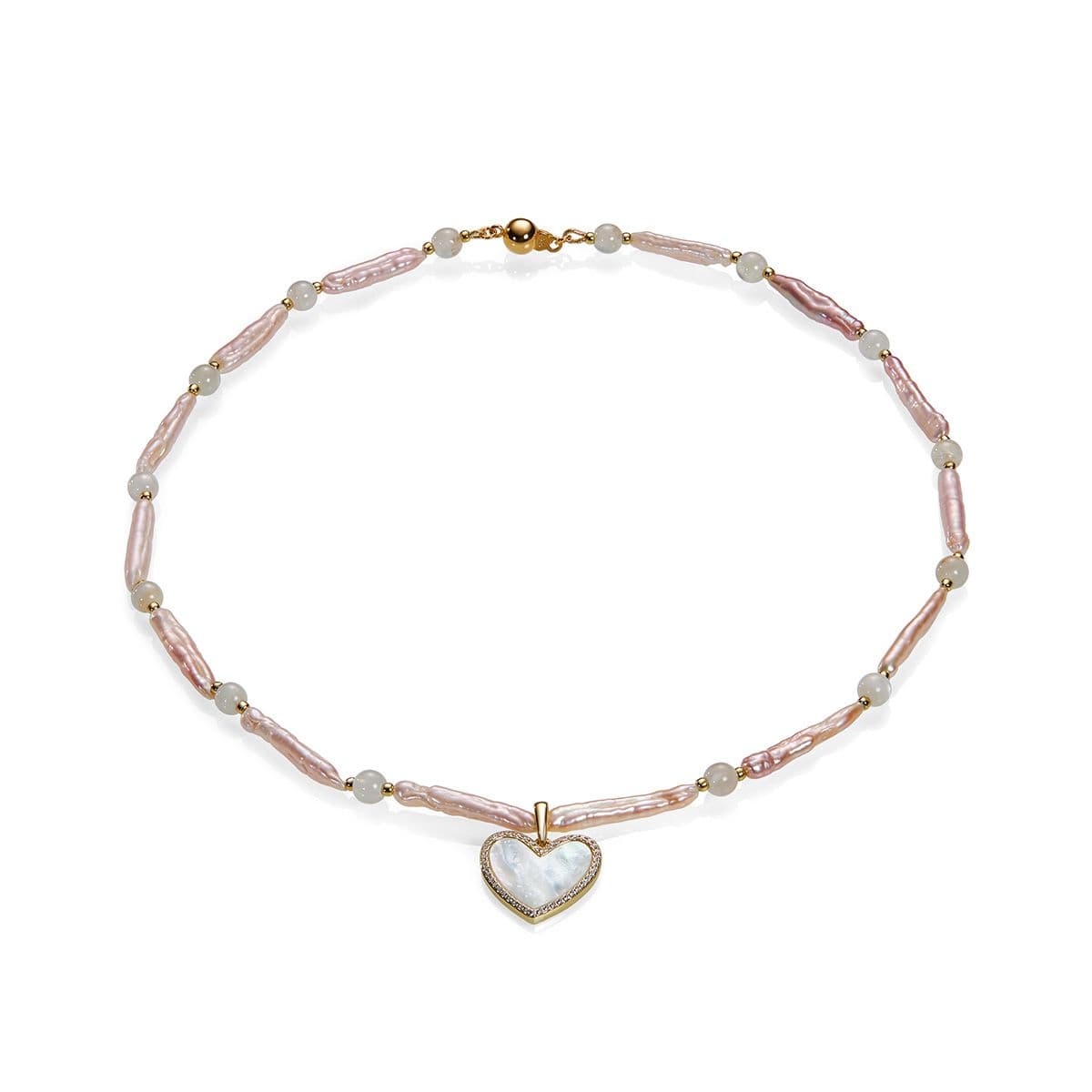 Ожерелье Моё сердце от Nasonpearl из жемчуга, лунных камней с подвеской из перламутра и циркониев