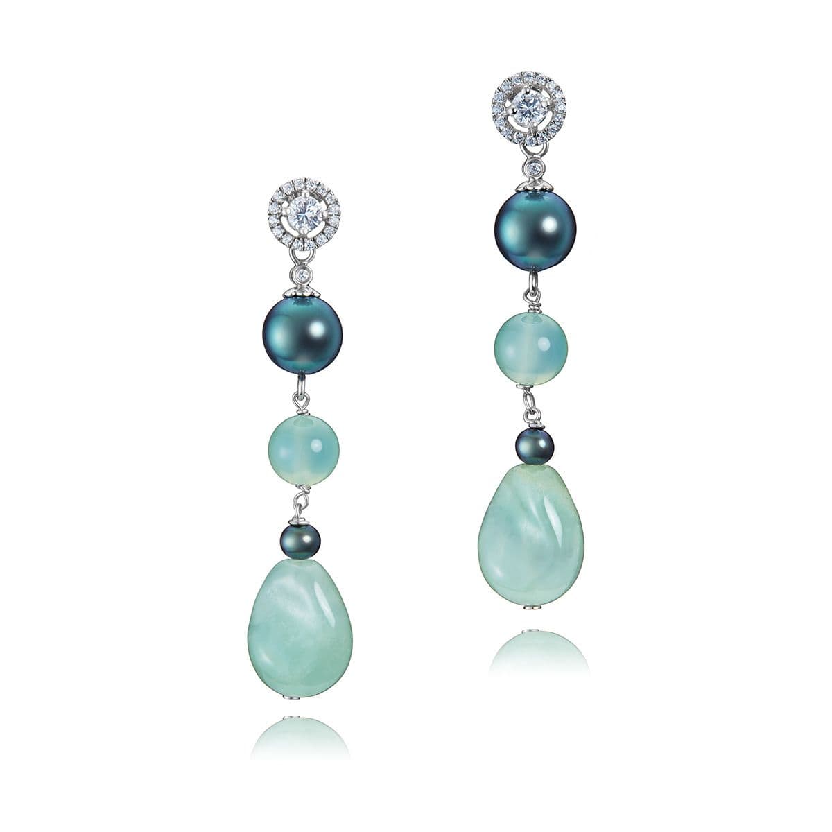 Серебряные серьги Bellissimo от Nasonpearl c жемчугом, пренитами, агатами и циркониями