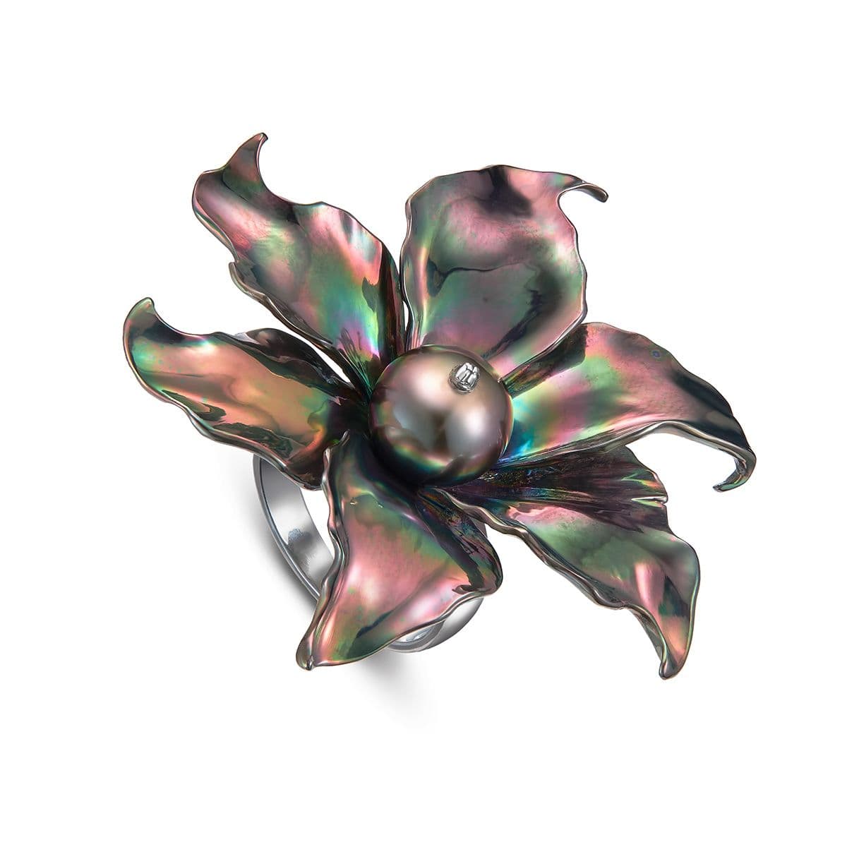 Кольцо Аденум из титана с морским жемчугом Таити от Nasonpearl & WAIU