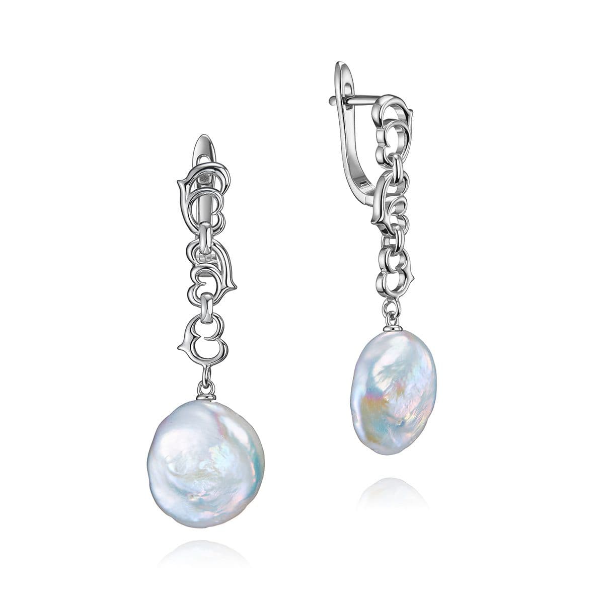Серьги Ti amo из серебра с крупным белым жемчугом Кеши от Nasonpearl