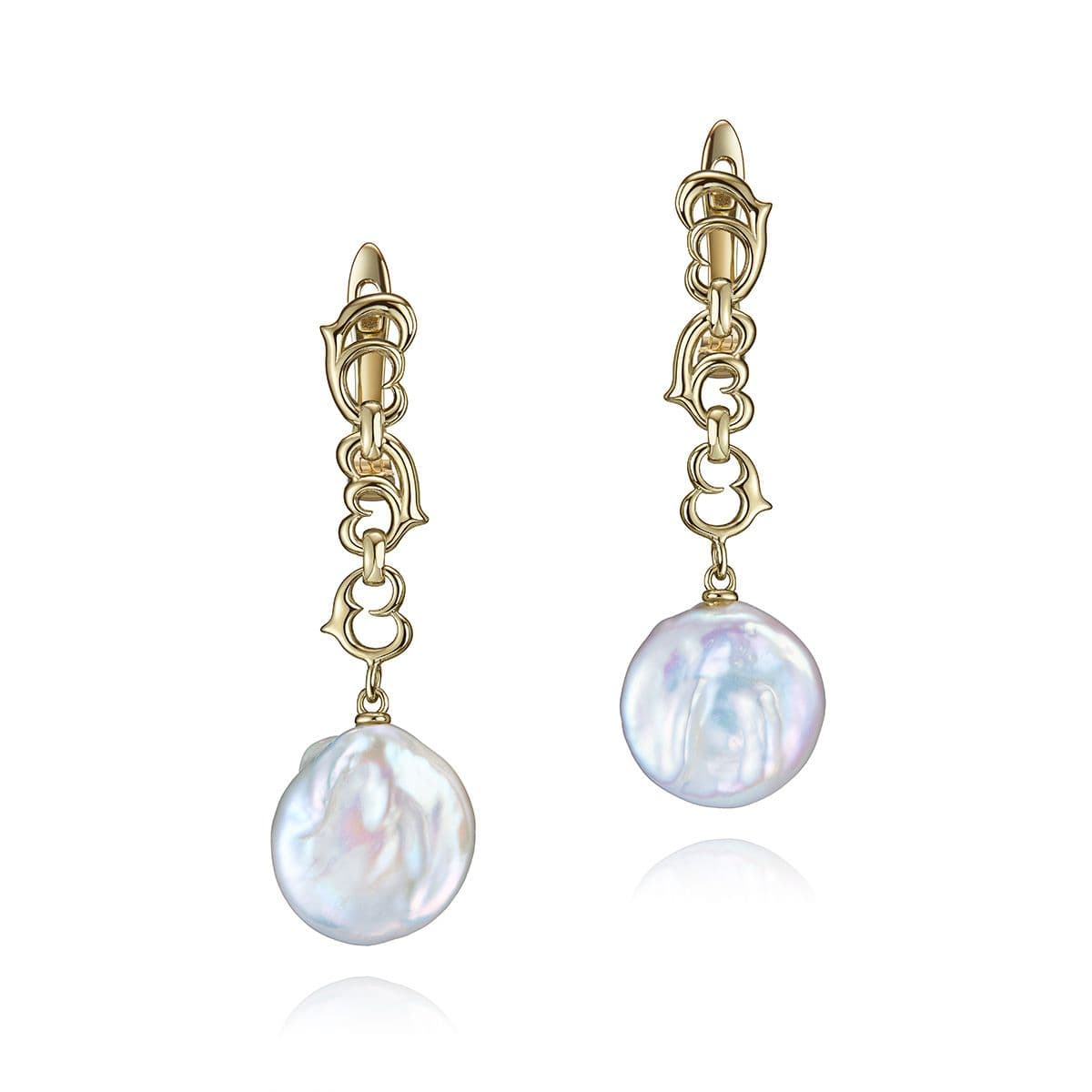 Позолоченные серьги Ti amo от Nasonpearl с крупным белым жемчугом Кеши